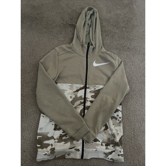 Nike Dri-Fit French Terry Full Zip Training Camo Tan Hoodie Medium - Picture 2 of 6
